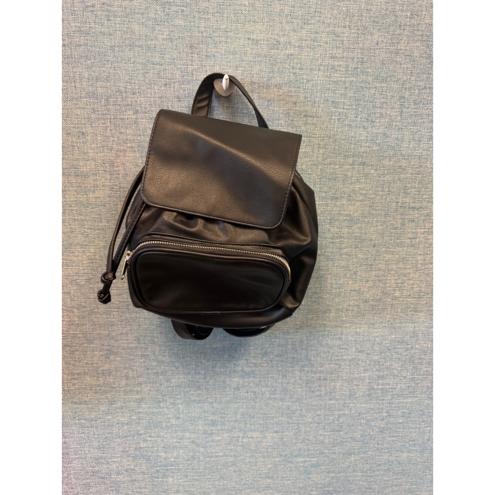 Wild Fable Black Faux Leather Mini Backpack Drawstring Magnetic Flap Bag